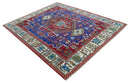 Maroon, Blue and ivory Hand Knotted Antique 8x10 Traditional Wool Rug by The Rug Decor