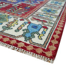 Maroon, Blue and ivory Hand Knotted Antique 8x10 Traditional Wool Rug by The Rug Decor