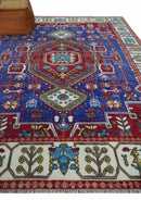 Maroon, Blue and ivory Hand Knotted Antique 8x10 Traditional Wool Rug by The Rug Decor