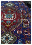 Maroon, Blue and ivory Hand Knotted Antique 8x10 Traditional Wool Rug by The Rug Decor