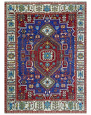 Maroon, Blue and ivory Hand Knotted Antique 8x10 Traditional Wool Rug by The Rug Decor