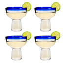 Mexican Hand Blown Blue Rim Margarita Glasses - Set of 4