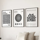 Black White Kusama, Matisse, Bauhaus Posters. Art Set of 3 by Wall Art Set