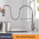 GobekUsa Brush Brass Kitchen Faucet Single Lever Pull Out Spring Spout Mixer Tap