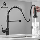 GobekUsa Brush Brass Kitchen Faucet Single Lever Pull Out Spring Spout Mixer Tap
