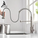 GobekUsa Brush Brass Kitchen Faucet Single Lever Pull Out Spring Spout Mixer Tap