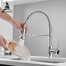 GobekUsa Brush Brass Kitchen Faucet Single Lever Pull Out Spring Spout Mixer Tap