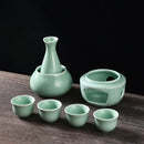 GobekUsa Ceramic Sake Set: Sake Bottle, Warmer, & 4 Cups