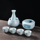 GobekUsa Ceramic Sake Set: Sake Bottle, Warmer, & 4 Cups