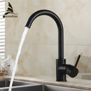 GobekUsa Brass Kitchen Faucet 360 Rotate Swivel Sink Mixer - Black, Single Hole