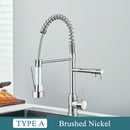 GobekUsa Brass Kitchen Sink Faucet Pull Down Mixer Tap with Dual Spout Rotation
