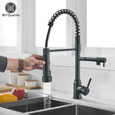 GobekUsa Brass Kitchen Sink Faucet: Pull Down Dual Spout, 360 Rotation, Hot/Cold Mixer, 2 Modes