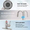 GobekUsa Black Brass LED Kitchen Faucet, Single Handle Hot&Cold Water Mix Tap