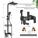 GobekUsa Black Brass Shower Faucet Set Rainfall Bathtub Tap With Bathroom Shelf