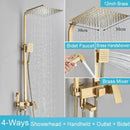 GobekUsa Black Brass Shower Faucet Set Rainfall Bathtub Tap With Bathroom Shelf