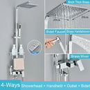 GobekUsa Black Brass Shower Faucet Set Rainfall Bathtub Tap With Bathroom Shelf