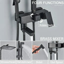 GobekUsa Black Brass Shower Faucet Set Rainfall Bathtub Tap With Bathroom Shelf