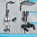 GobekUsa Black Brass Shower Faucet Set Rainfall Bathtub Tap With Bathroom Shelf