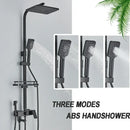 GobekUsa Black Brass Shower Faucet Set Rainfall Bathtub Tap With Bathroom Shelf