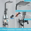 GobekUsa Black Brass Shower Faucet Set Rainfall Bathtub Tap With Bathroom Shelf
