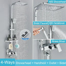 GobekUsa Black Brass Shower Faucet Set Rainfall Bathtub Tap With Bathroom Shelf