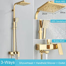 GobekUsa Black Brass Shower Faucet Set Rainfall Bathtub Tap With Bathroom Shelf