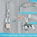 GobekUsa Black Brass Shower Faucet Set Rainfall Bathtub Tap With Bathroom Shelf