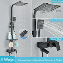 GobekUsa Black Brass Shower Faucet Set Rainfall Bathtub Tap With Bathroom Shelf