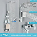 GobekUsa Black Brass Shower Faucet Set Rainfall Bathtub Tap With Bathroom Shelf