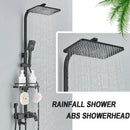 GobekUsa Black Brass Shower Faucet Set Rainfall Bathtub Tap With Bathroom Shelf