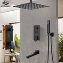 GobekUsa Digital Display Shower Faucet Set with Rainfall Head and Bathtub Spout