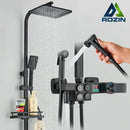 GobekUsa Gold Thermostatic Shower Faucet Set: Smart Digital Mixer, Wall Mounted Rainfall System