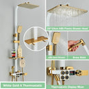 GobekUsa Gold Thermostatic Shower Faucet Set: Smart Digital Mixer, Wall Mounted Rainfall System