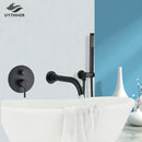 GobekUsa Dual Handle Bathtub Faucet Set with Hand Sprayer and Wall Mount Spout