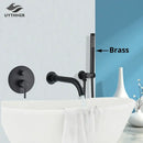 GobekUsa Dual Handle Bathtub Faucet Set with Hand Sprayer and Wall Mount Spout