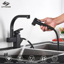 GobekUsa Dual Spout Black Kitchen Faucet with Pull Out Spray Mixer