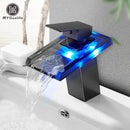 GobekUsa LED Waterfall Basin Faucet - Color Changing, Single Handle, Deck Mounted.