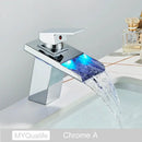 GobekUsa LED Waterfall Basin Faucet - Color Changing, Single Handle, Deck Mounted.