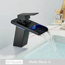 GobekUsa LED Waterfall Basin Faucet - Color Changing, Single Handle, Deck Mounted.
