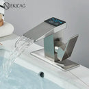 GobekUsa LED Waterfall Basin Faucet Hot Cold Mixer Tap for Bathroom Deck Installation