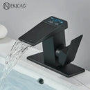 GobekUsa LED Waterfall Basin Faucet Hot Cold Mixer Tap for Bathroom Deck Installation