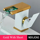 GobekUsa LED Waterfall Basin Faucet: Black Mixer Tap with Light, Deck Mount Kitchen Sink