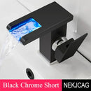 GobekUsa LED Waterfall Basin Faucet: Black Mixer Tap with Light, Deck Mount Kitchen Sink