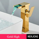 GobekUsa LED Waterfall Basin Faucet: Black Mixer Tap with Light, Deck Mount Kitchen Sink