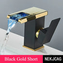 GobekUsa LED Waterfall Basin Faucet: Black Mixer Tap with Light, Deck Mount Kitchen Sink