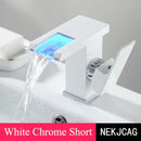 GobekUsa LED Waterfall Basin Faucet: Black Mixer Tap with Light, Deck Mount Kitchen Sink