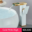 GobekUsa LED Waterfall Basin Faucet: Black Mixer Tap with Light, Deck Mount Kitchen Sink