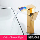 GobekUsa LED Waterfall Basin Faucet: Black Mixer Tap with Light, Deck Mount Kitchen Sink