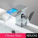 GobekUsa LED Waterfall Basin Faucet: Black Mixer Tap with Light, Deck Mount Kitchen Sink