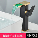 GobekUsa LED Waterfall Basin Faucet: Black Mixer Tap with Light, Deck Mount Kitchen Sink